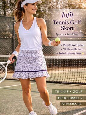 Jofit Tennis Golf Skort Womens M Purple White Ruffle Athletic Lined Skirt